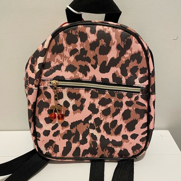 NWT Pink & Black Animal Print Mini Backpack Bag Dangle Charm - Picture 1 of 5
